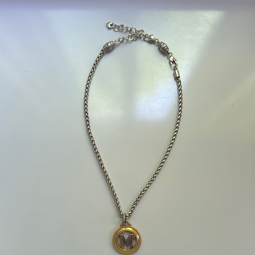 Brighton Silver and Gold “M” Initial Pendant Medallion Necklace